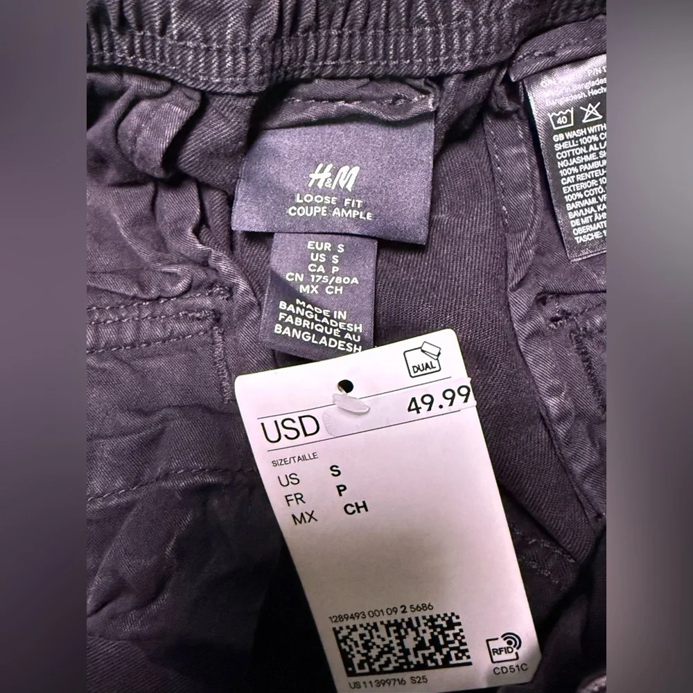 H&M Black Wide-Leg Cargo Pants with Drawcord Hem‎